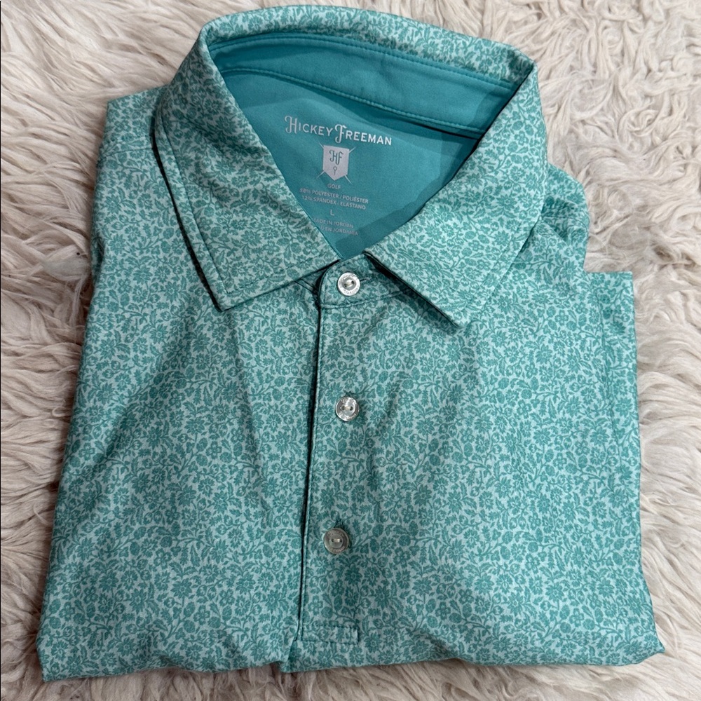 Hickey Freeman Men's Performance S/S
Golf Polo Shirt Green Floral Size‎ Large